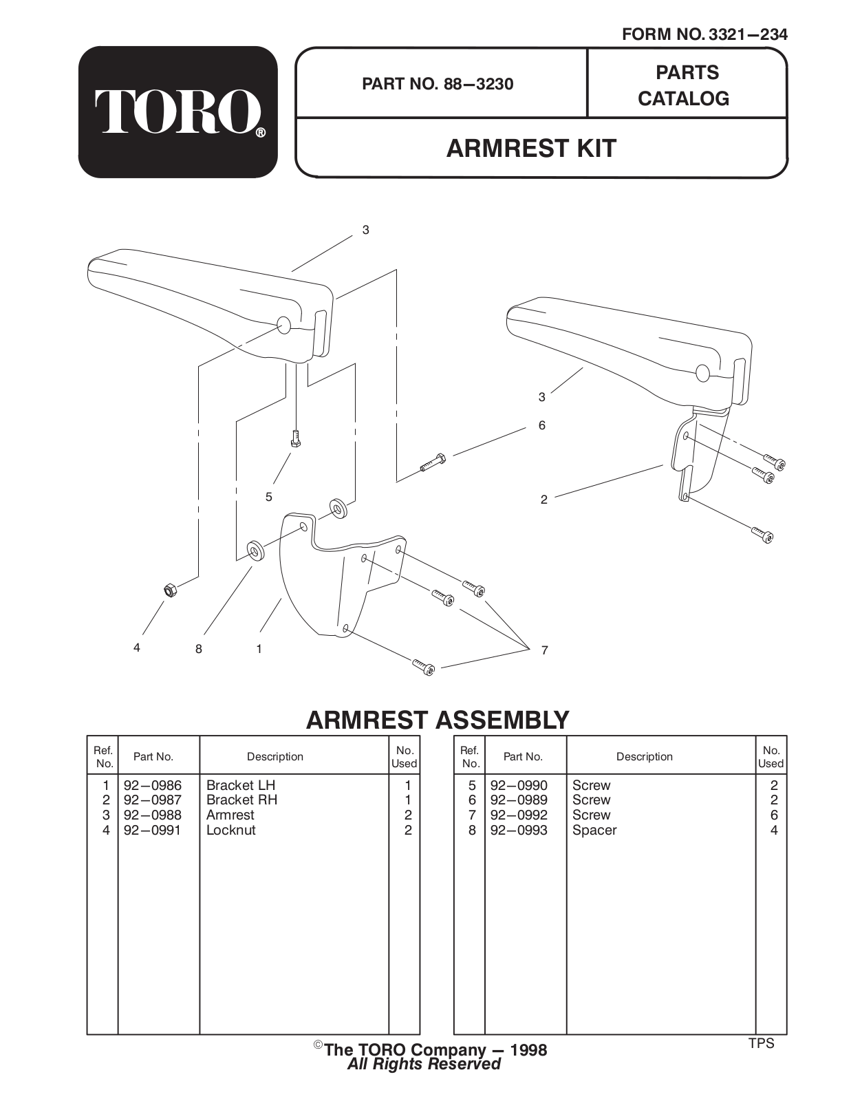 Toro 88-3230 Parts Catalogue