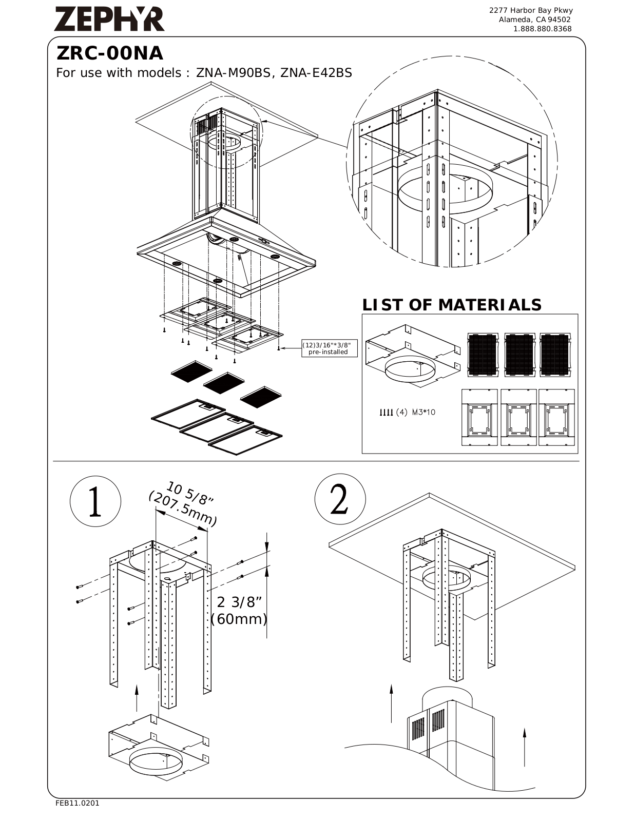 Zephyr ZRC-00NA Exploded View Diagram