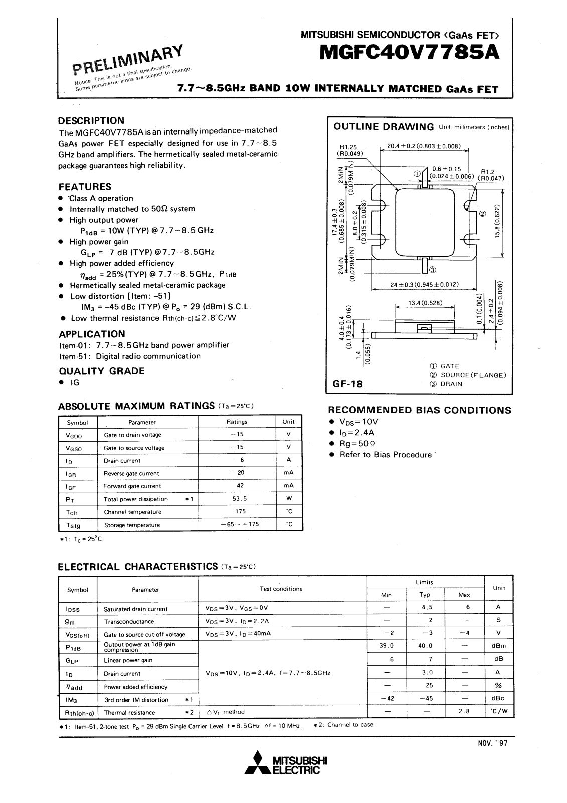 Mitsubishi MGFC40V7785A Datasheet