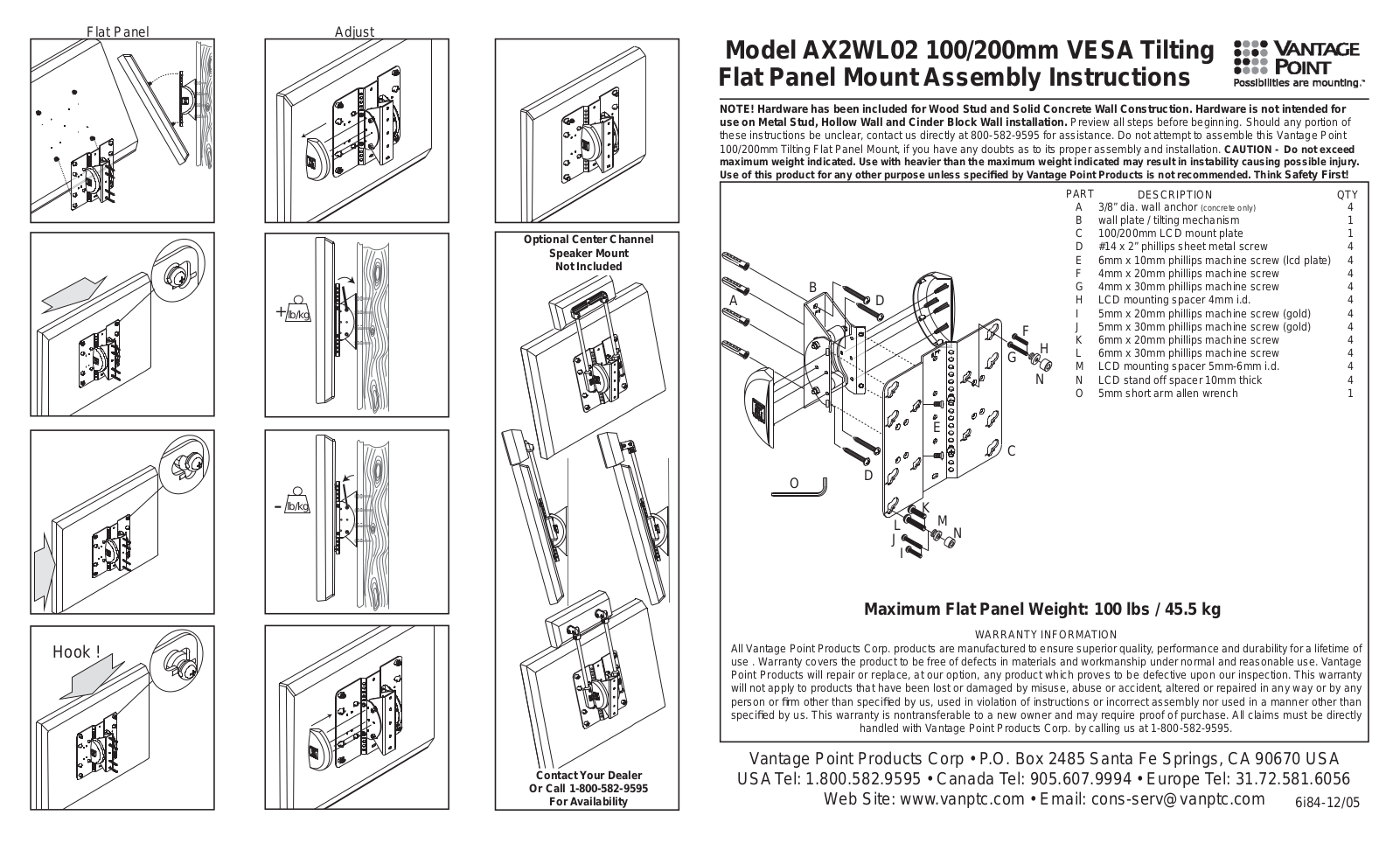 Vantage Point AX2WL02 User Manual