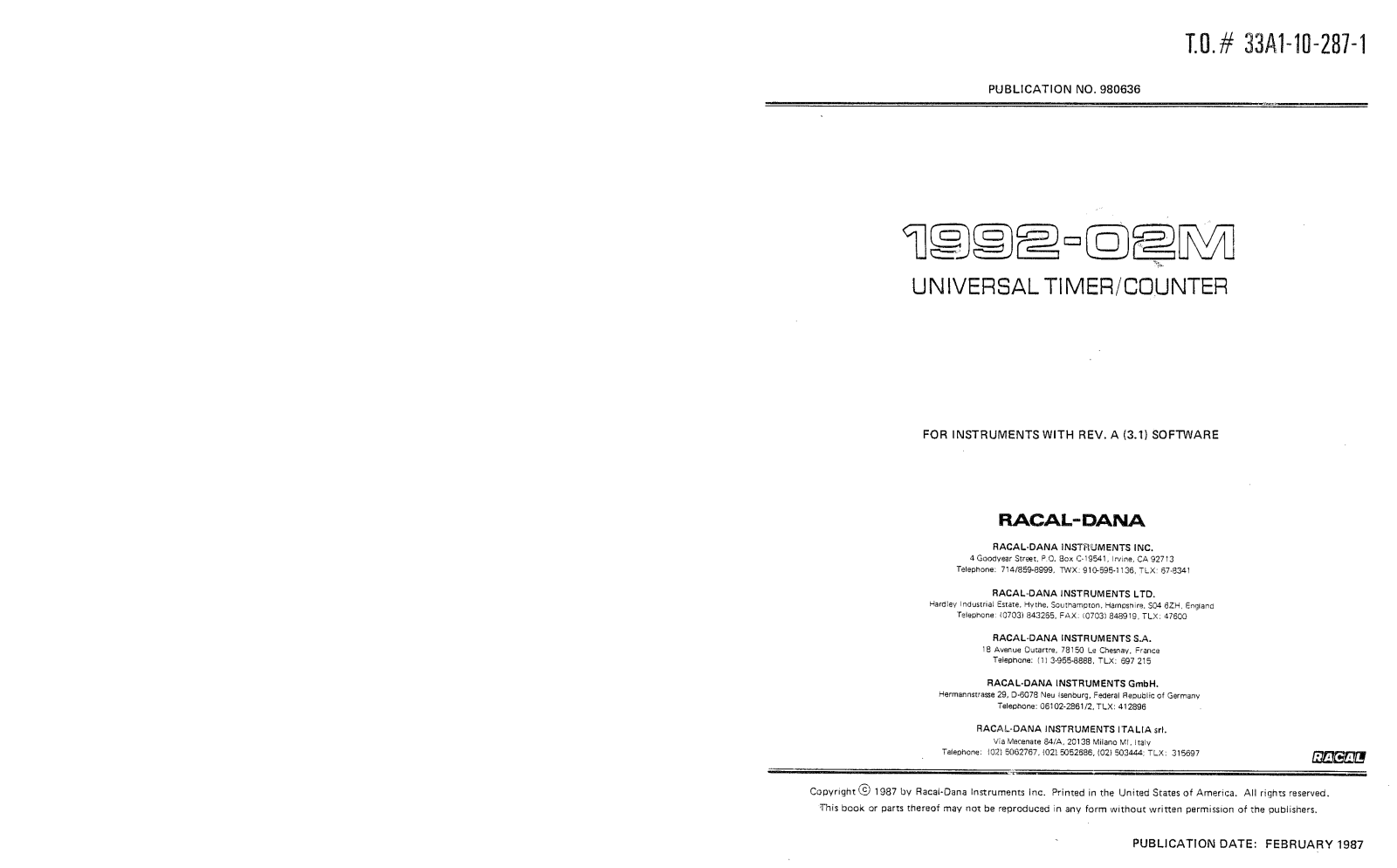 Racal 1992-02M Service manual