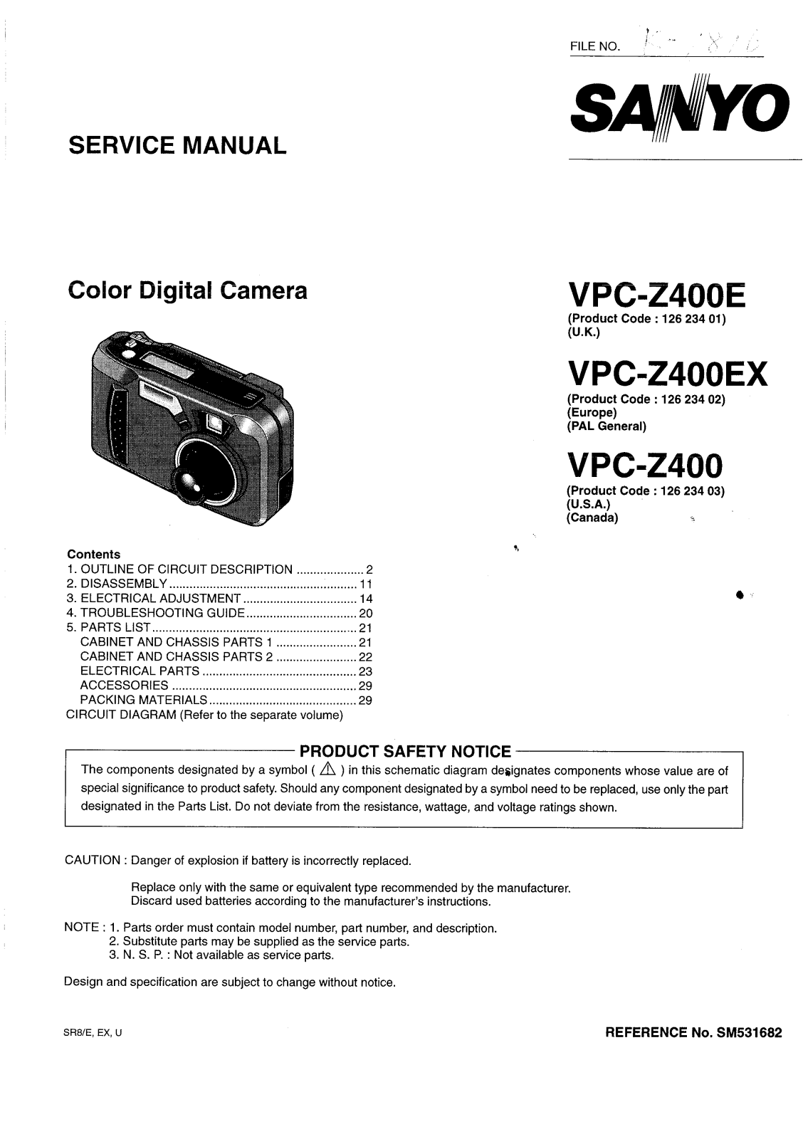 SANYO VPC-Z400EX, VPC-Z400E, VPC-Z400 SERVICE MANUAL