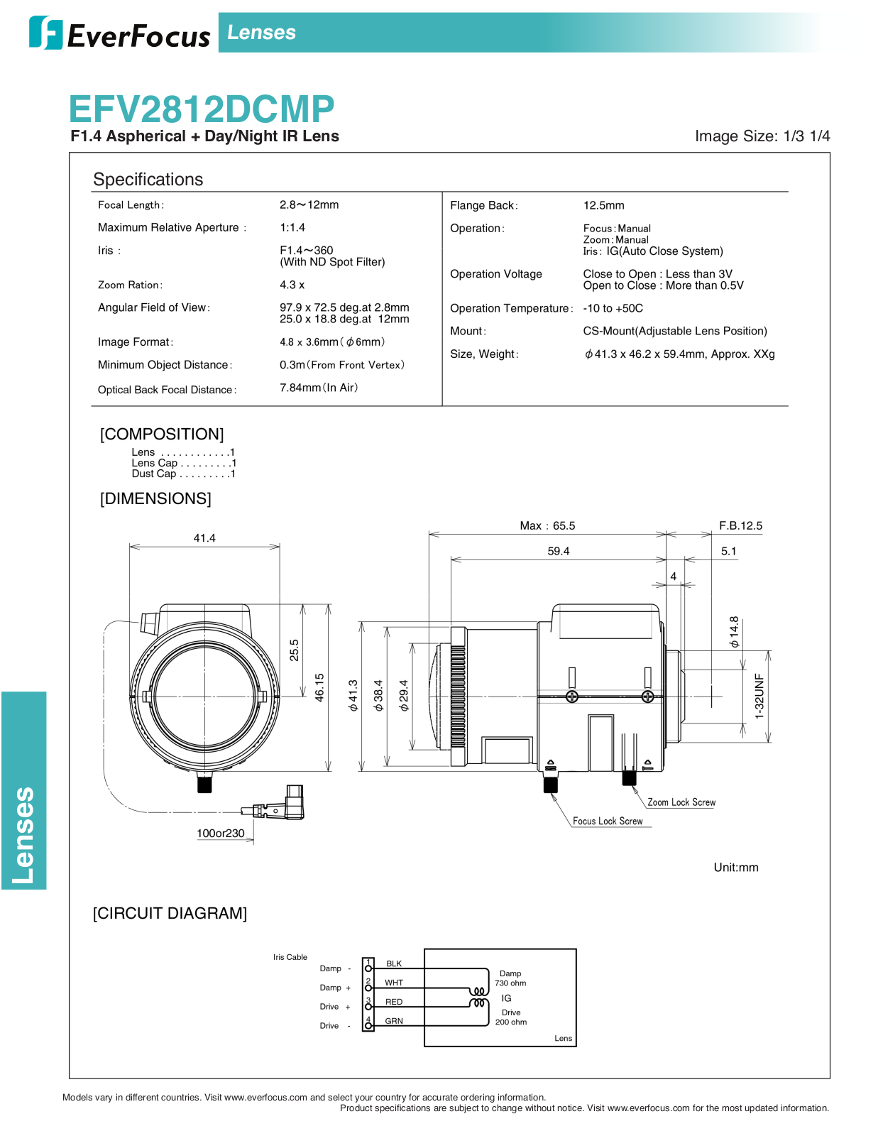 EverFocus EFV2812DCMP Specsheet