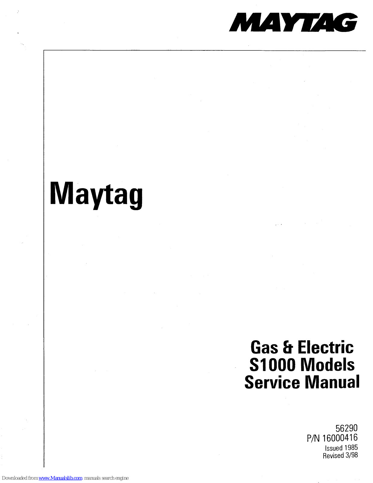 Maytag SE1000, SG1000 Service Manual