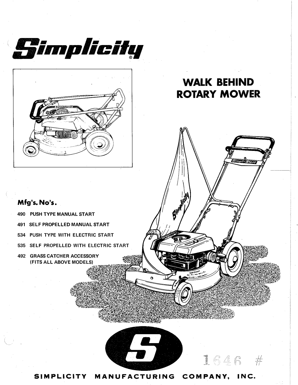 Simplicity 491, 492, 1645, 490 User Manual