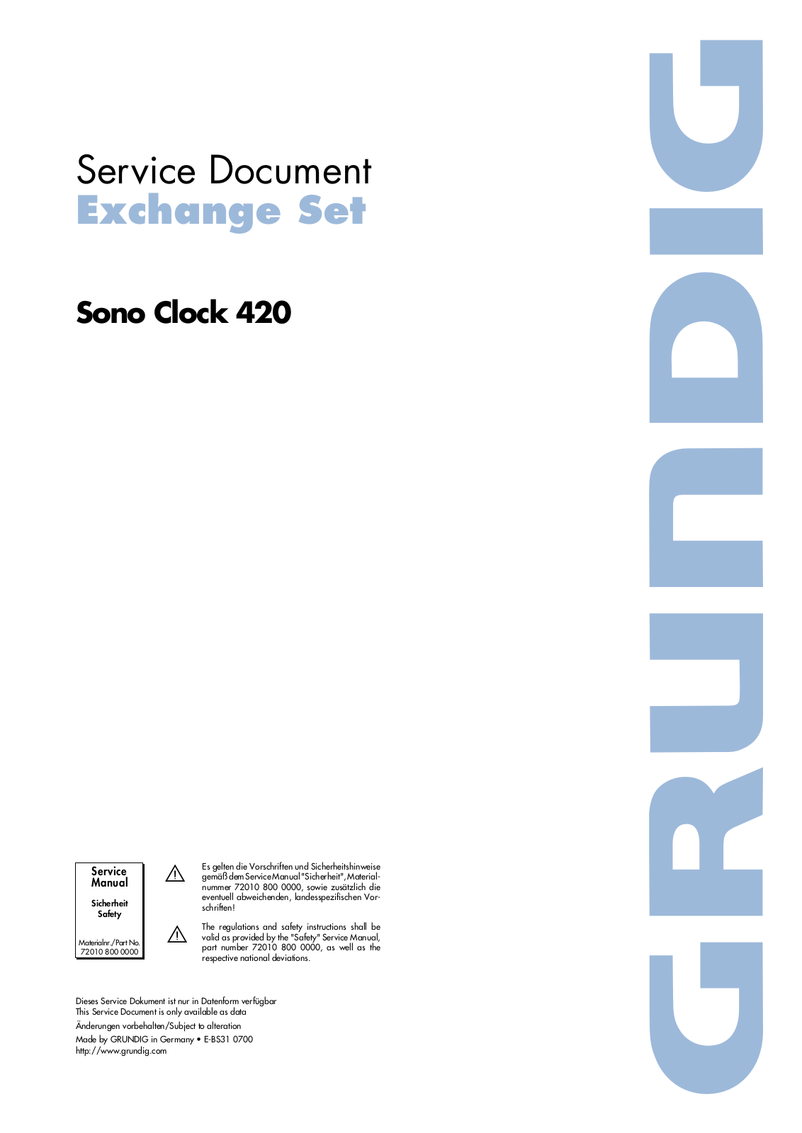 Grundig SC-420, Sonoclock-420 Service Manual