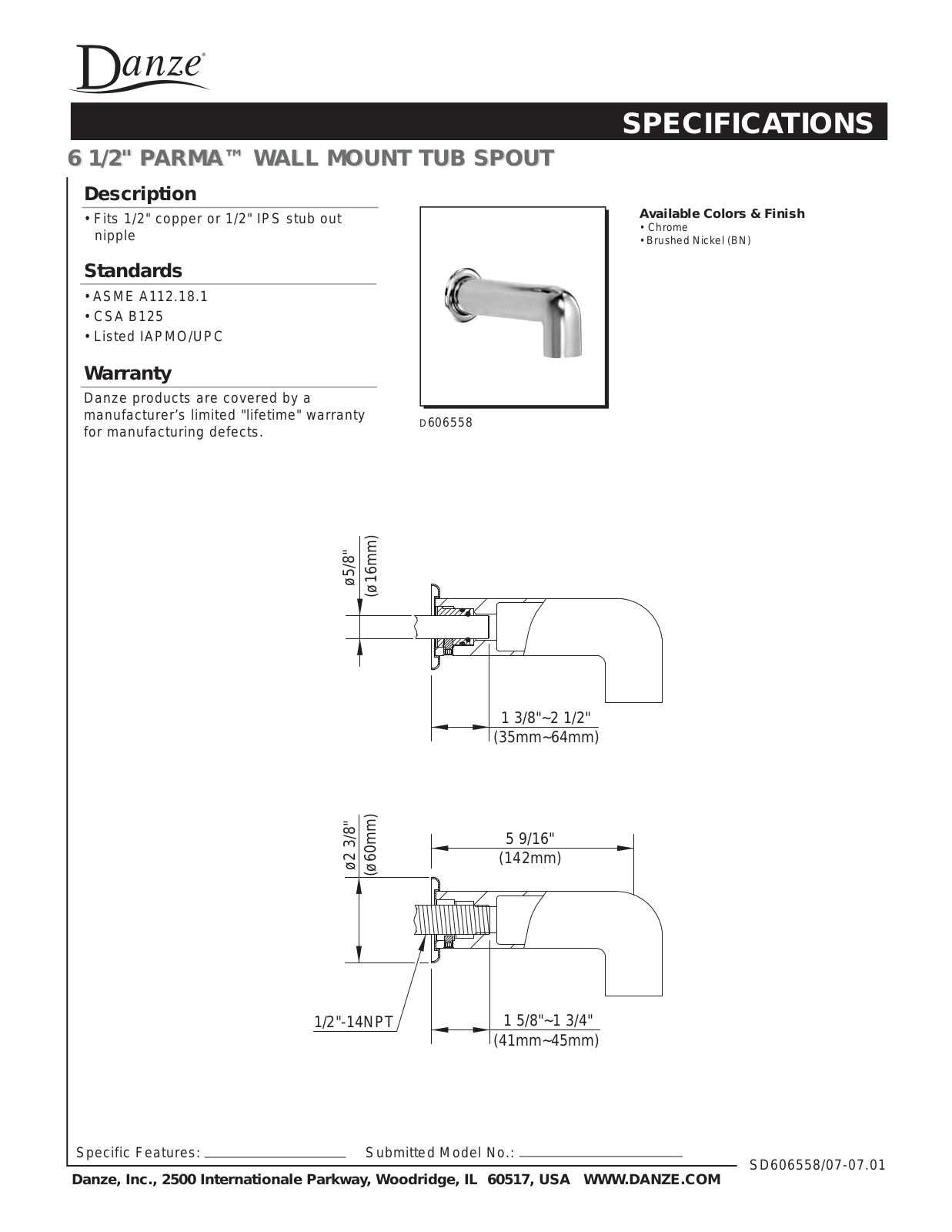 Gerber D606558, D606558BN Specifications