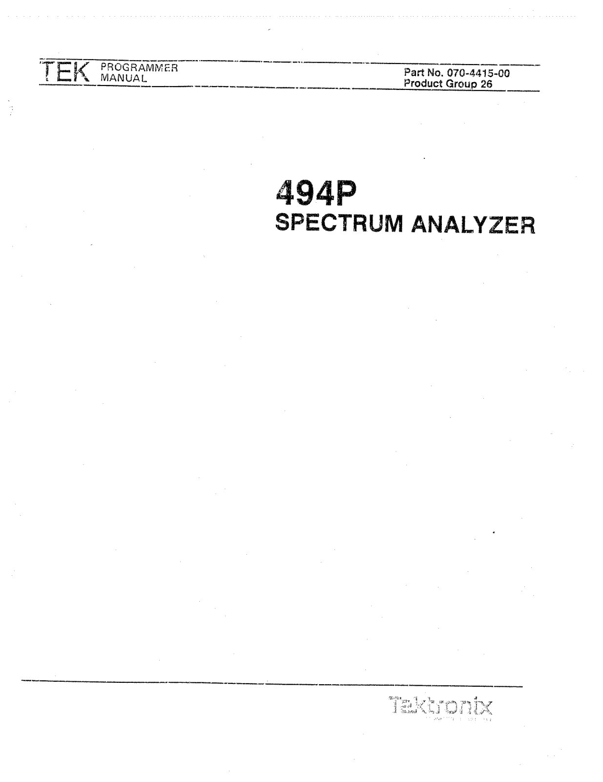 Tektronix 494P User Manual