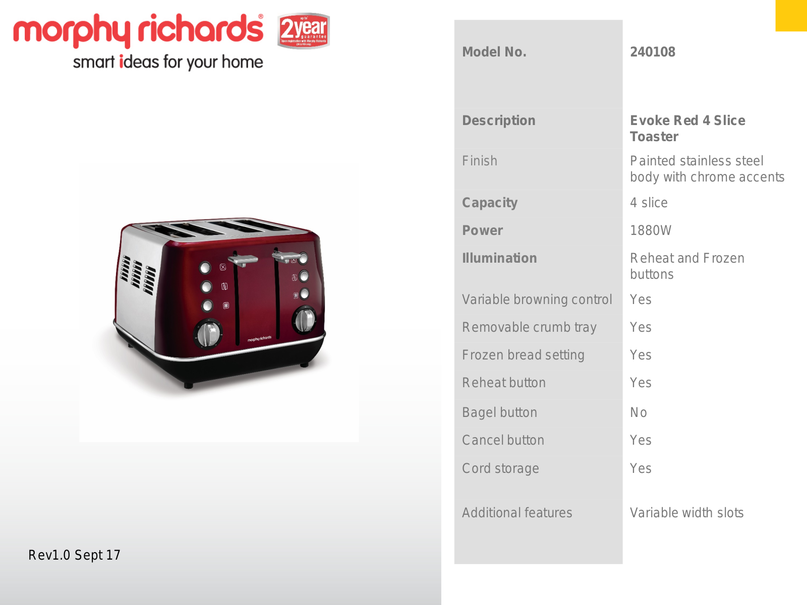 Morphy Richards 240108 Specifications Sheet