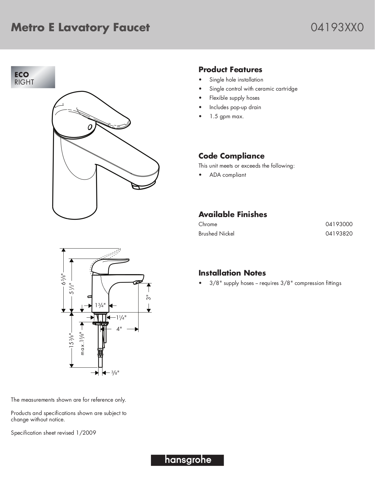 Hans Grohe 04193000, 04193820 User Manual