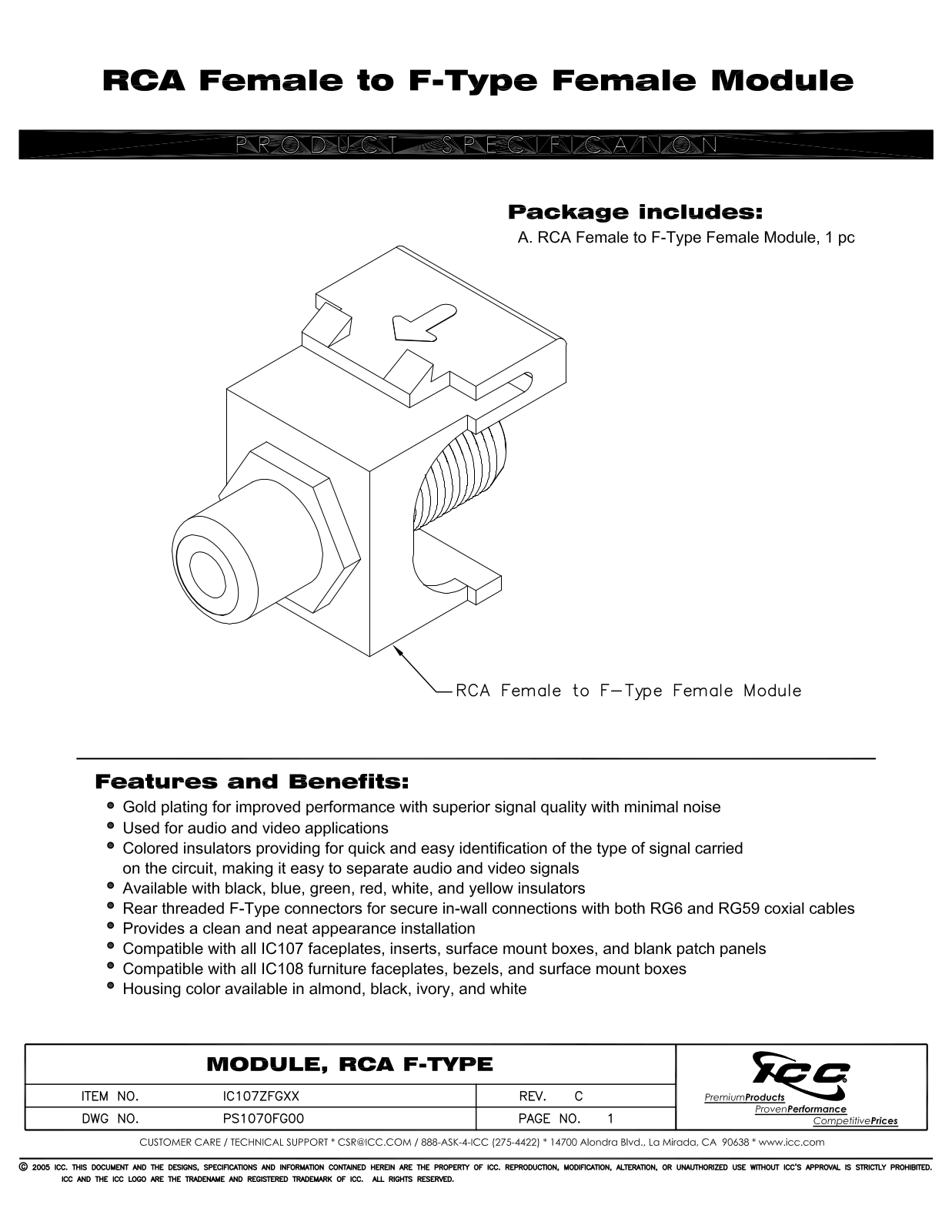 ICC IC107BFGBK, IC107GFGAL, IC107GFGBK, IC107GFGIV, IC107GFGWH Specsheet