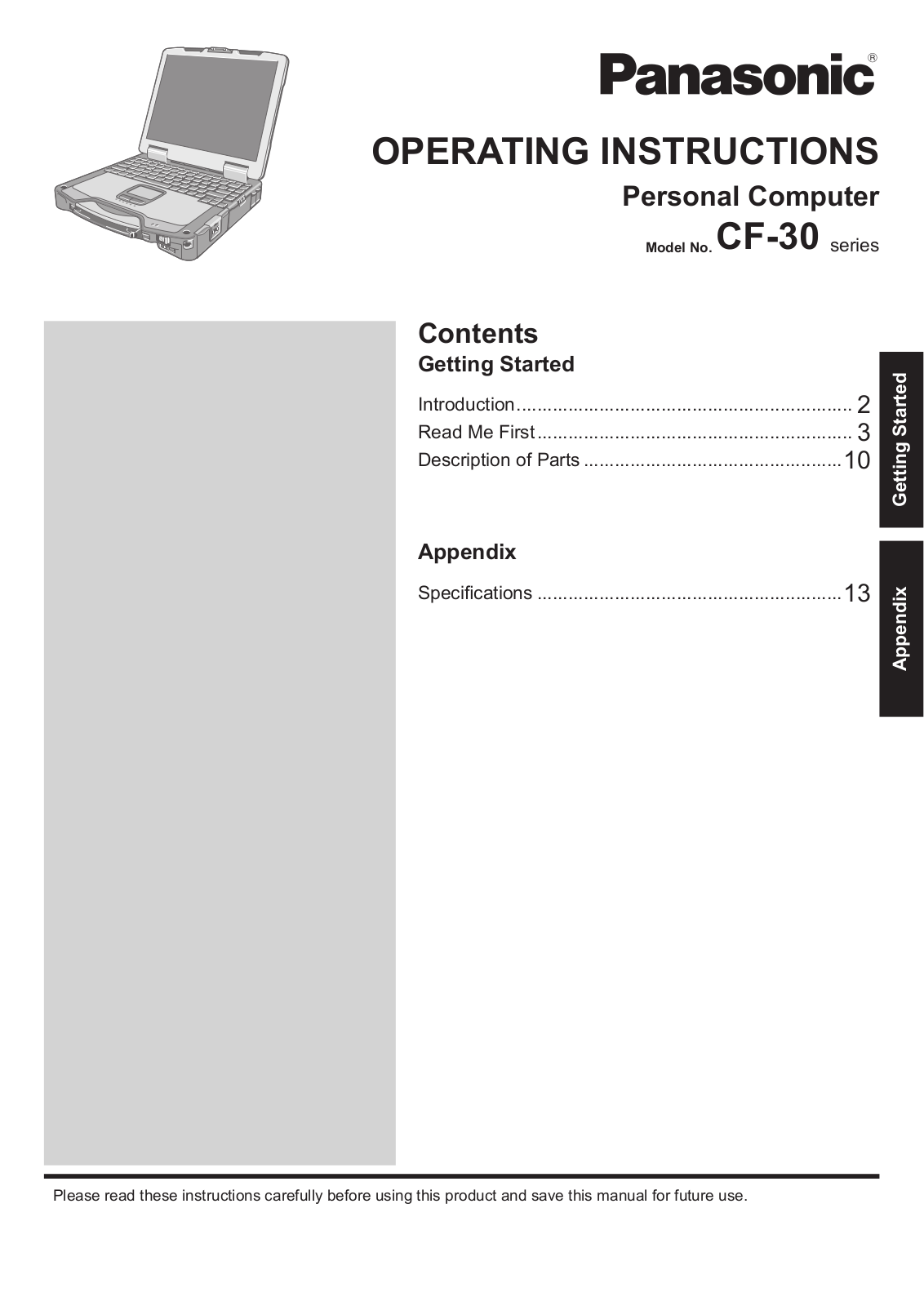 Panasonic 9TGCF 309 Users Manual