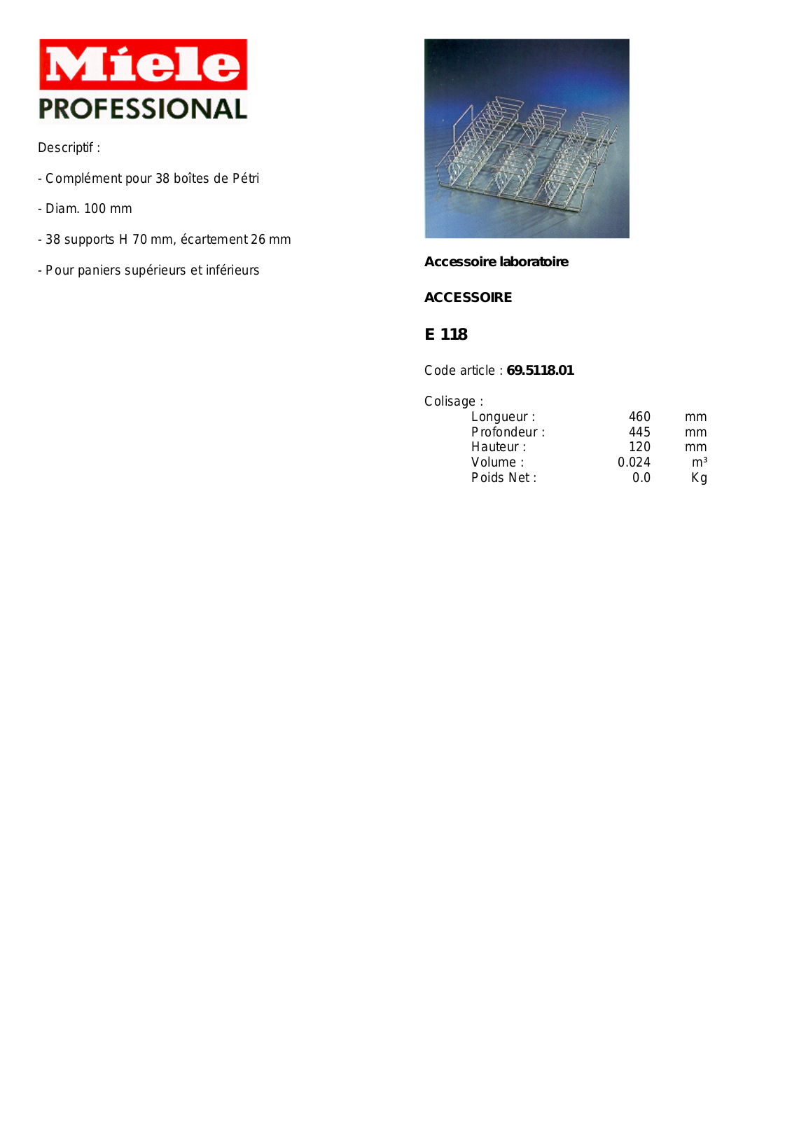 MIELE E 118 DESCRIPTIF User Manual