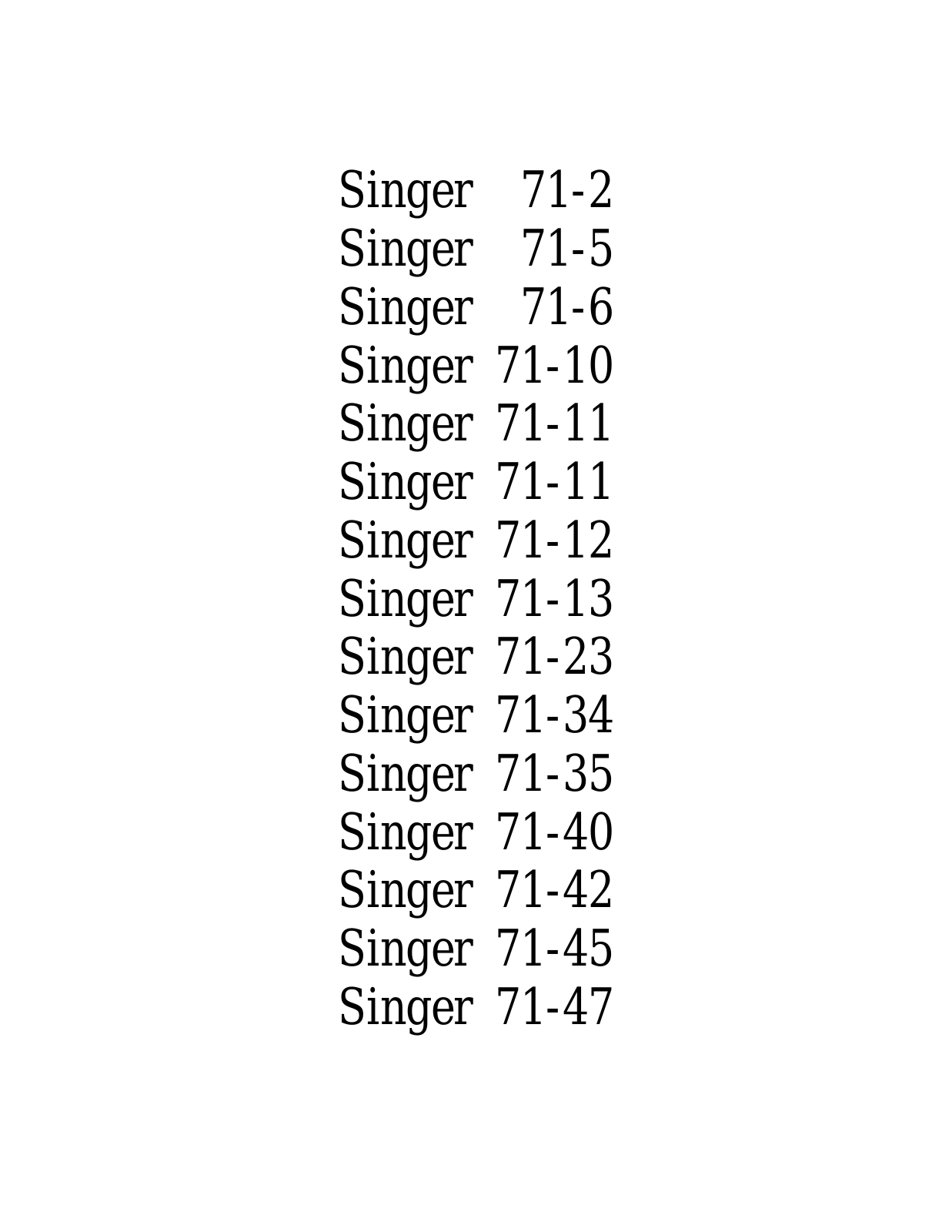 SINGER 71-2, 71-5, 71-6, 71-10, 71-11 Parts List