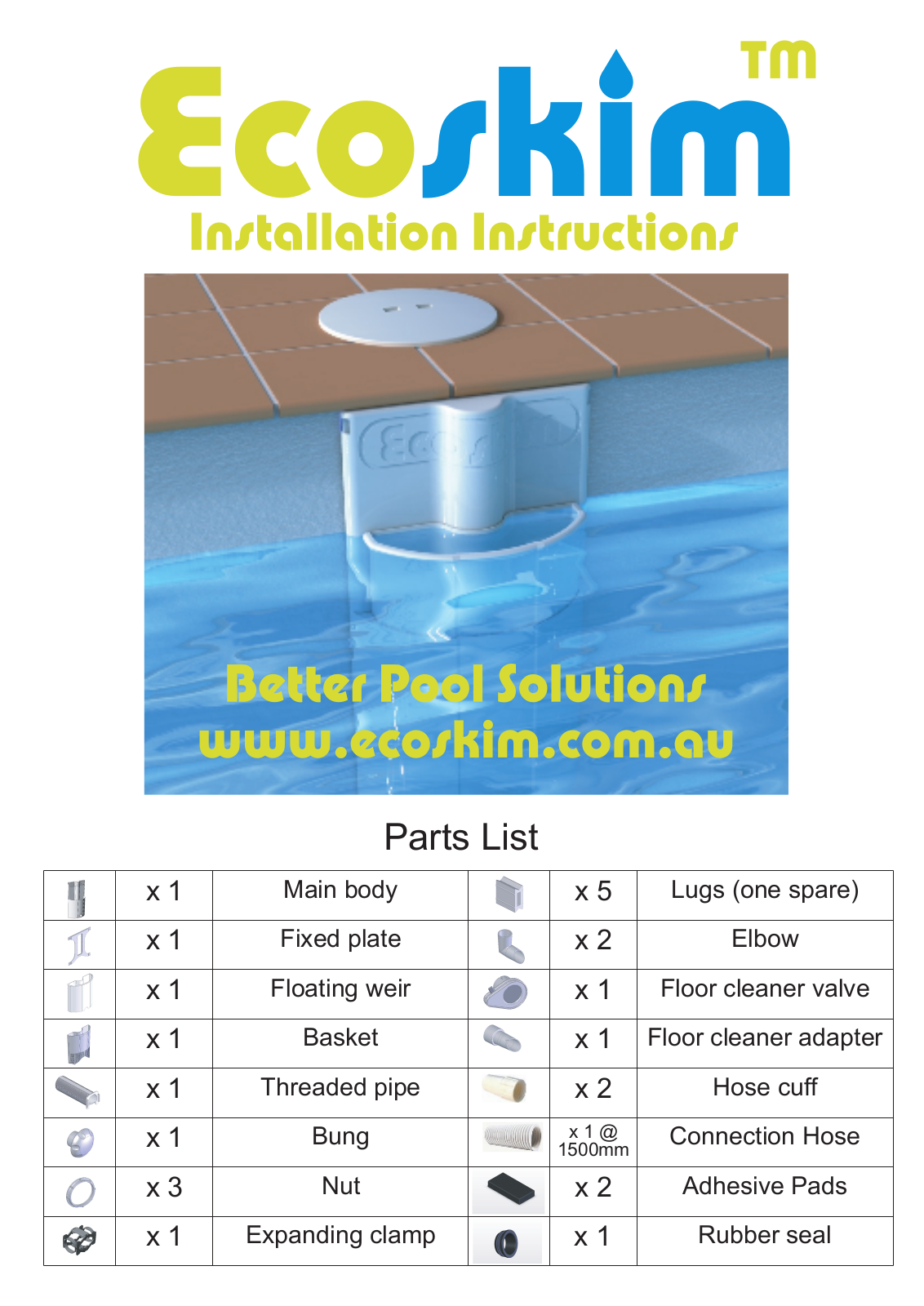 Waterco Ecoskim Installation Instruction