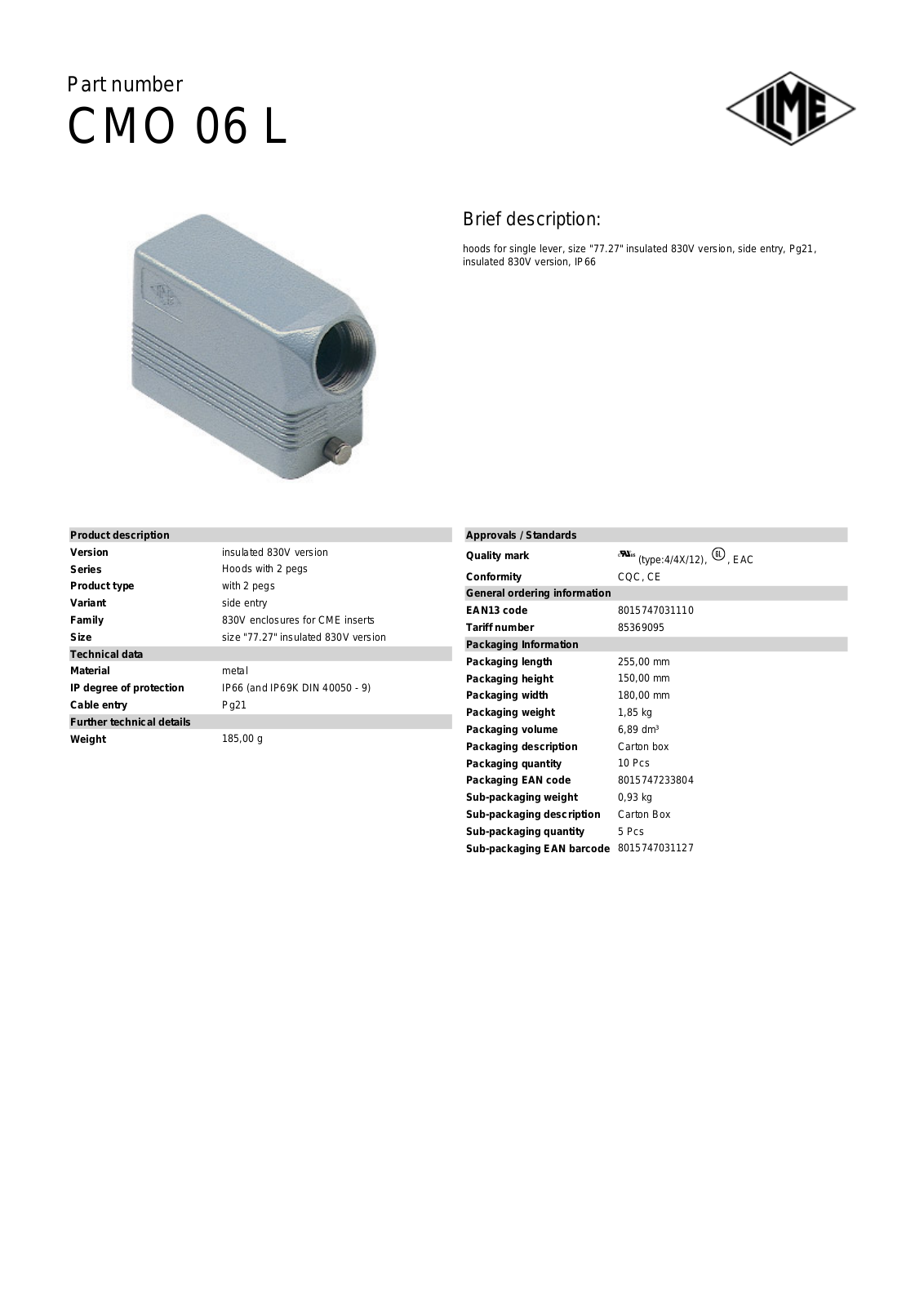 Datasheet CMO-06L Datasheet (ILME) - ManualMachine.com