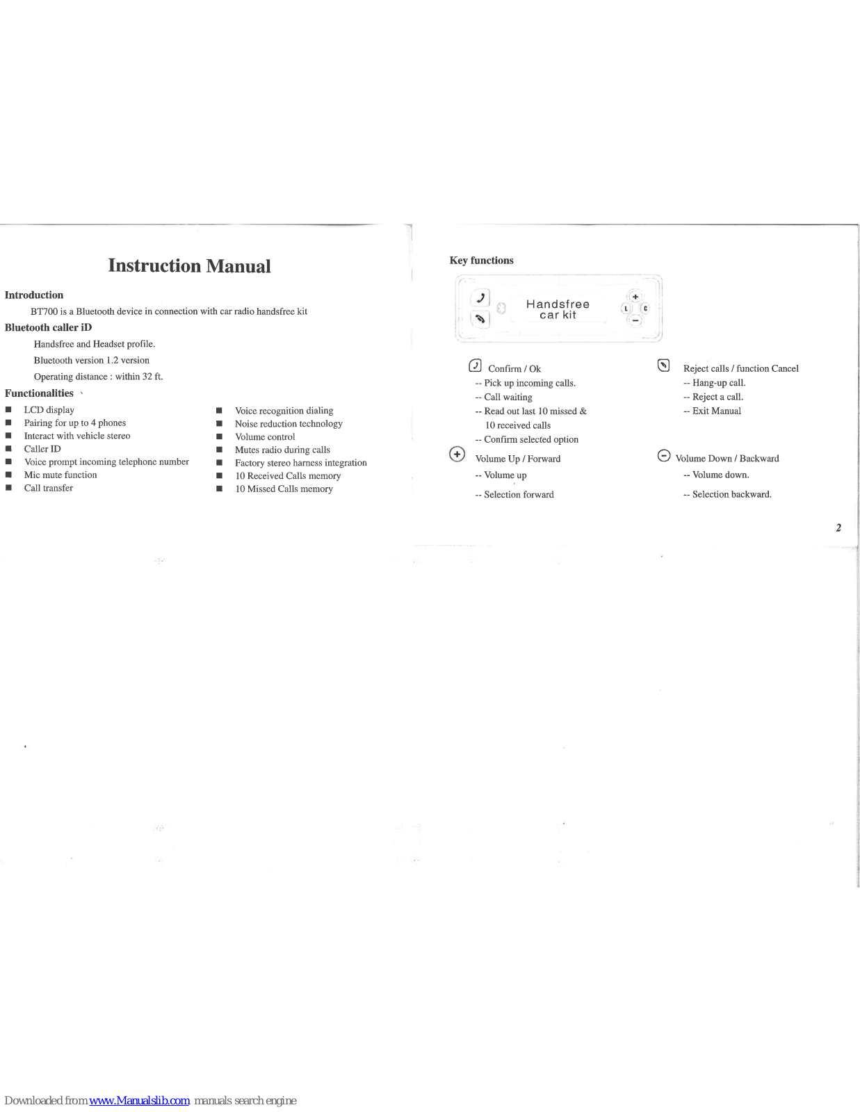 Myron & Davis BT700 Instruction Manual