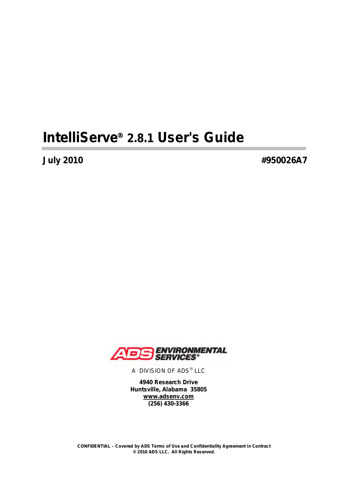 ADS Environmental Services IntelliServe 950026A7 User Manual