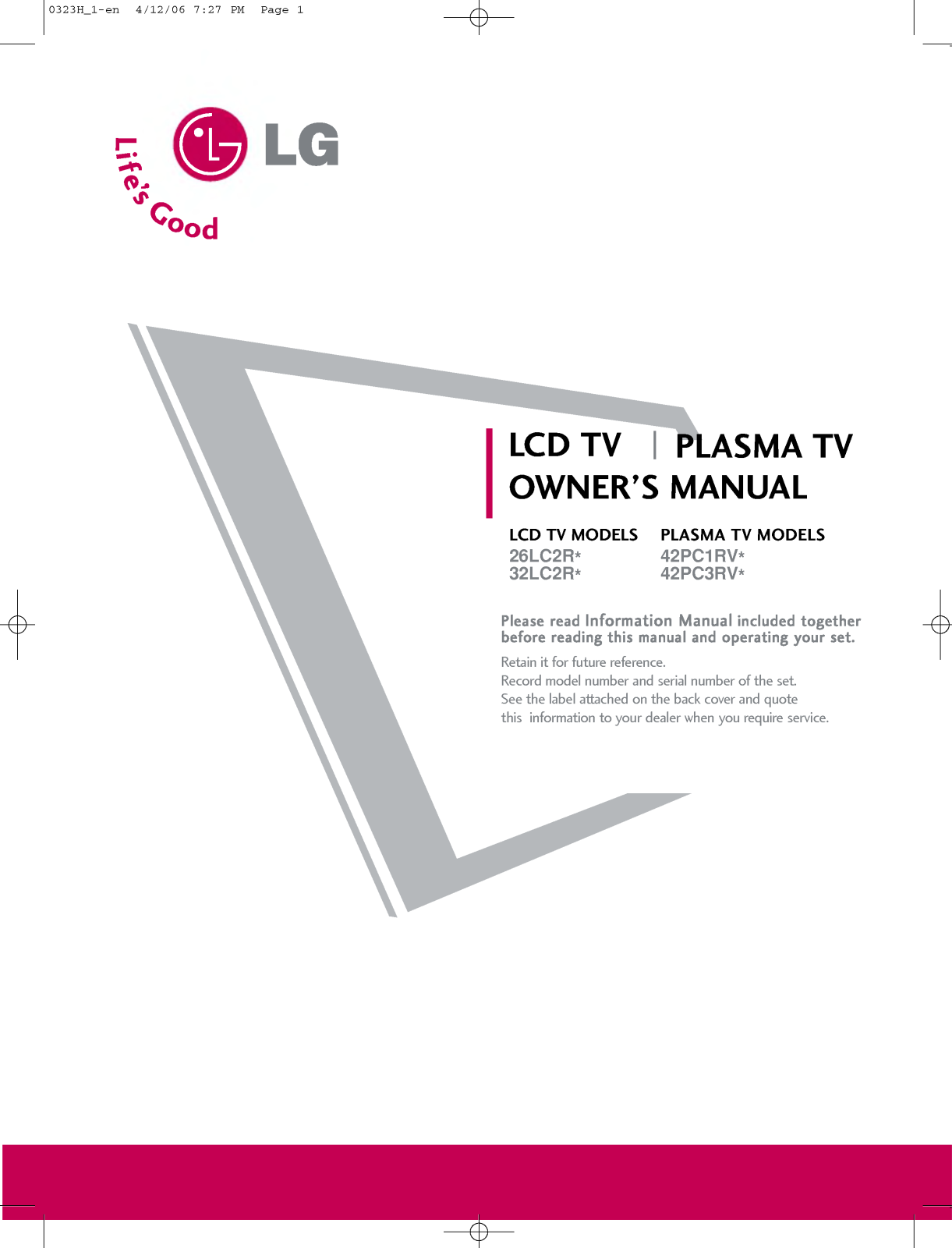 LG 42PC3RV, 42PC3RV-TJ Manual