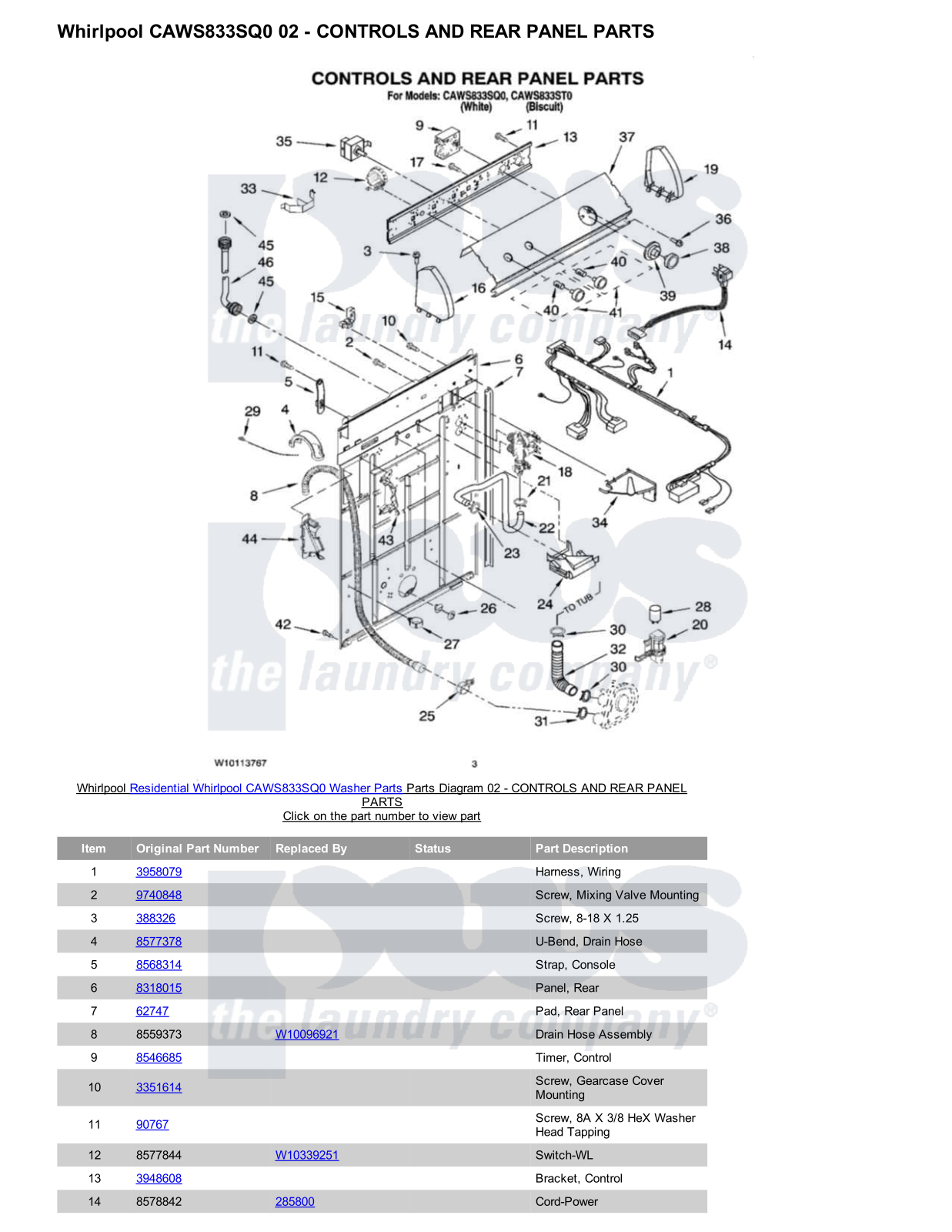 Whirlpool CAWS833SQ0 Parts Diagram