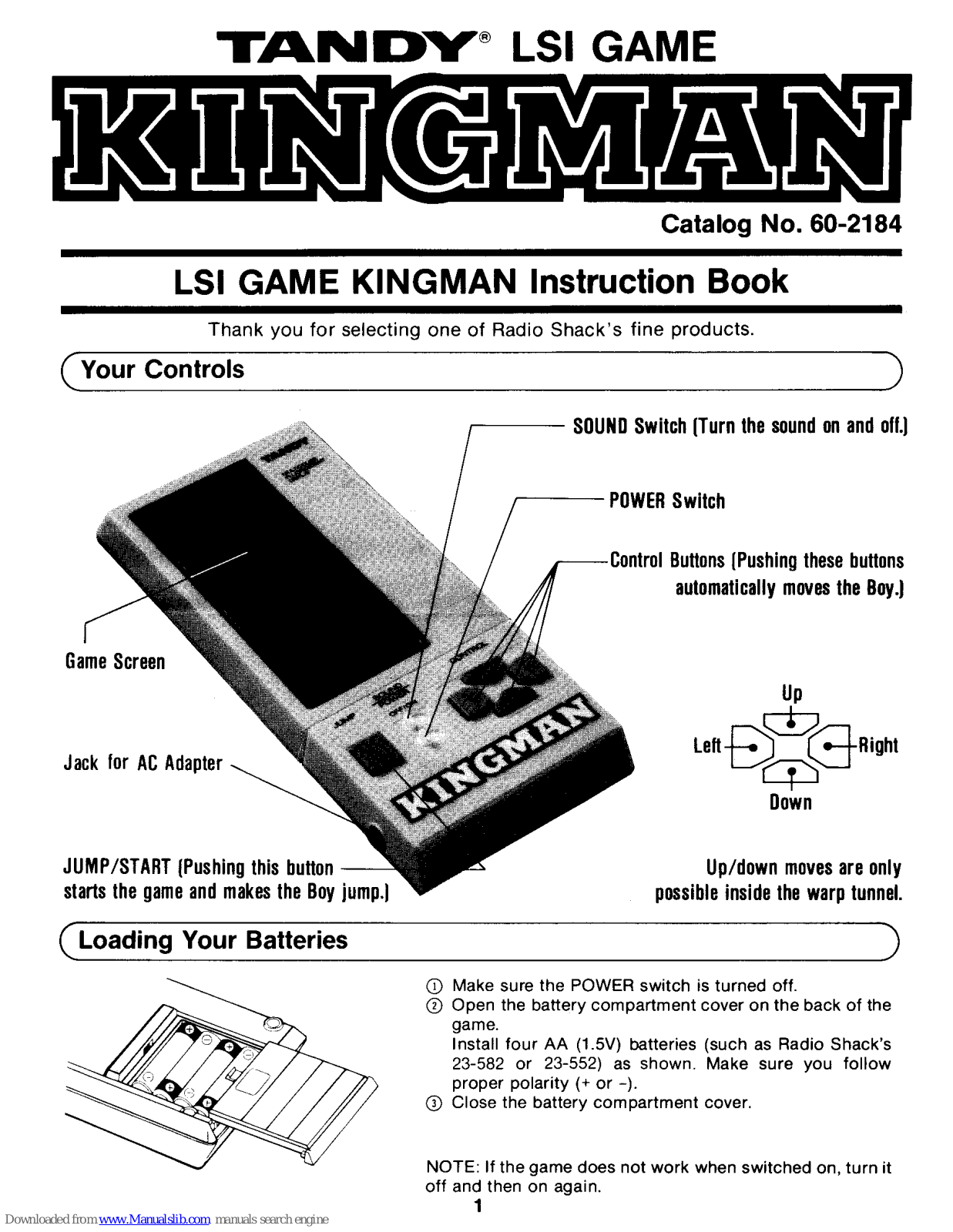 Tandy 60-2184 Instruction Book