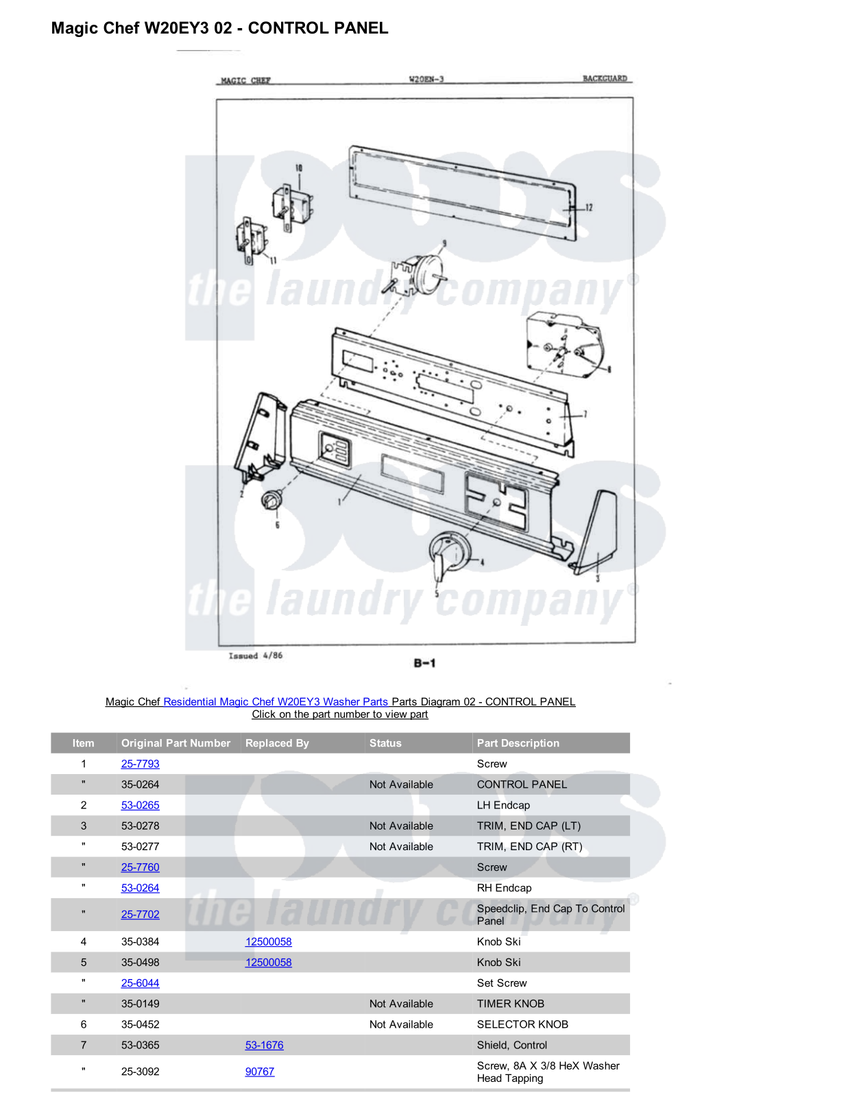 Magic Chef W20EY3 Parts Diagram