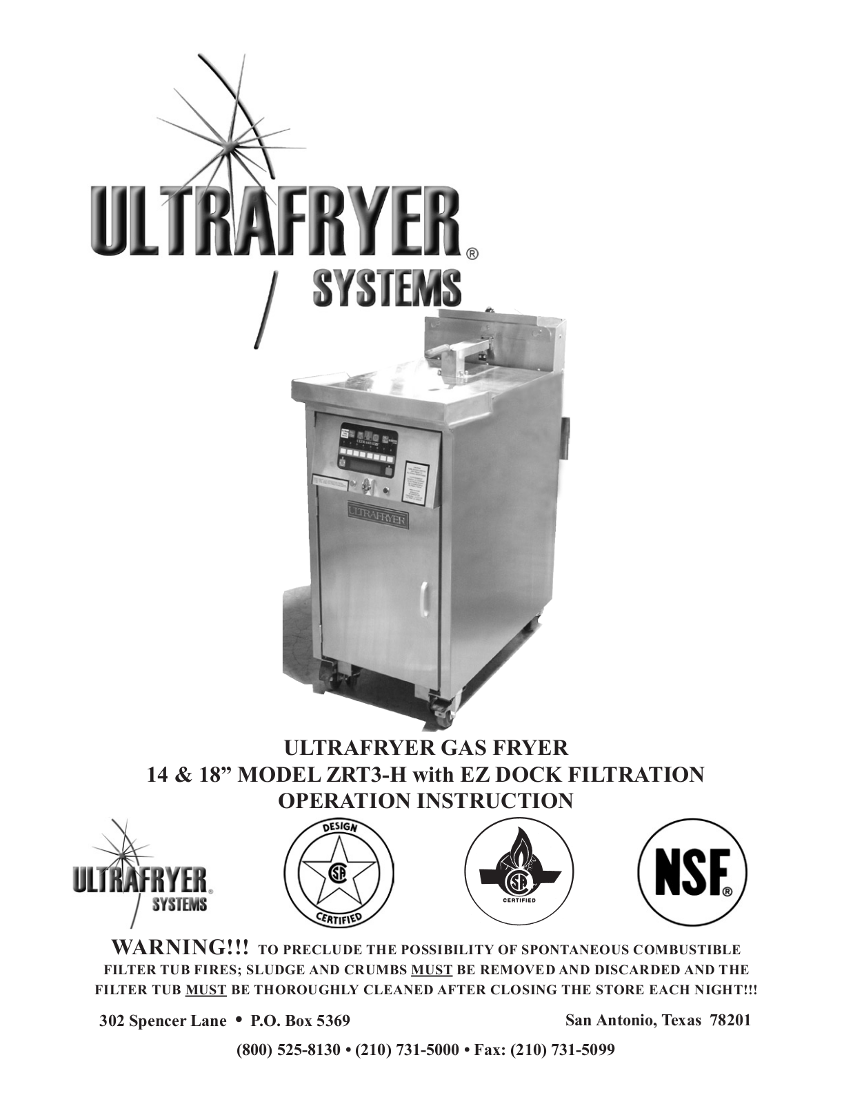 Ultrafryer ZRT3-H-18 Service Manual