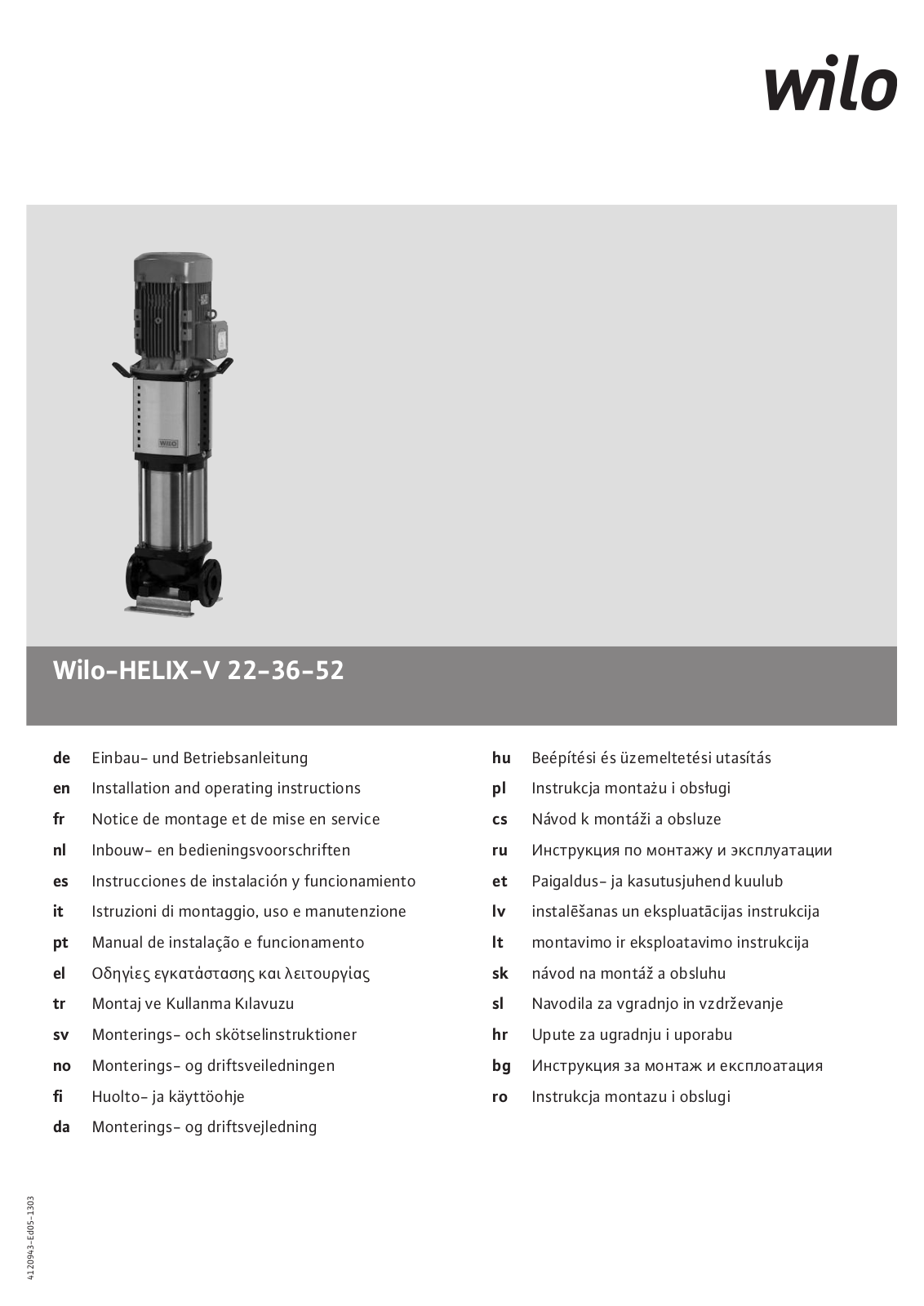 WILO HELIX-V 22-36-52 User Manual