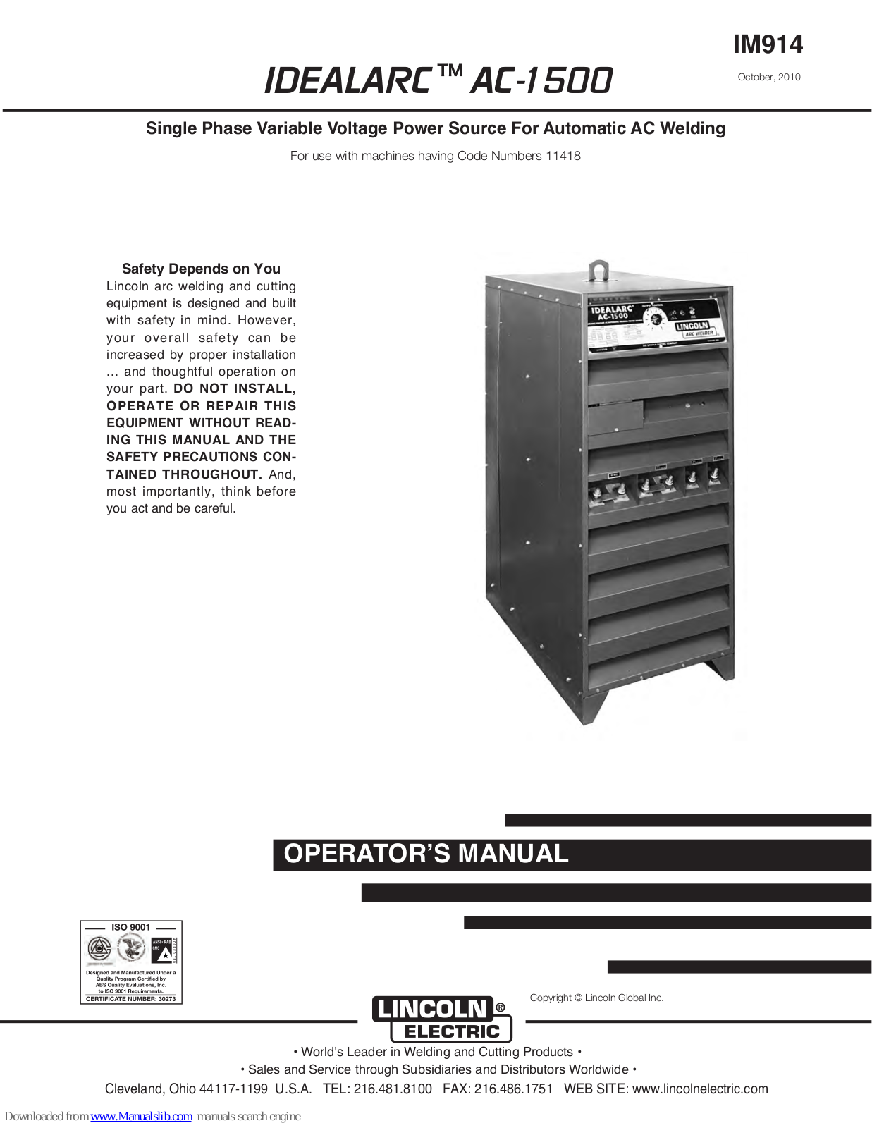 Lincoln Electric IDEALARC AC-1500 Operator's Manual