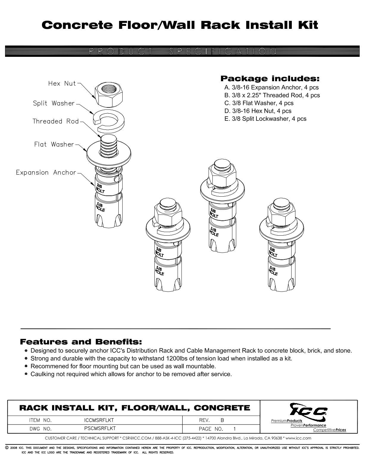 ICC ICCMSRFLKT Specsheet