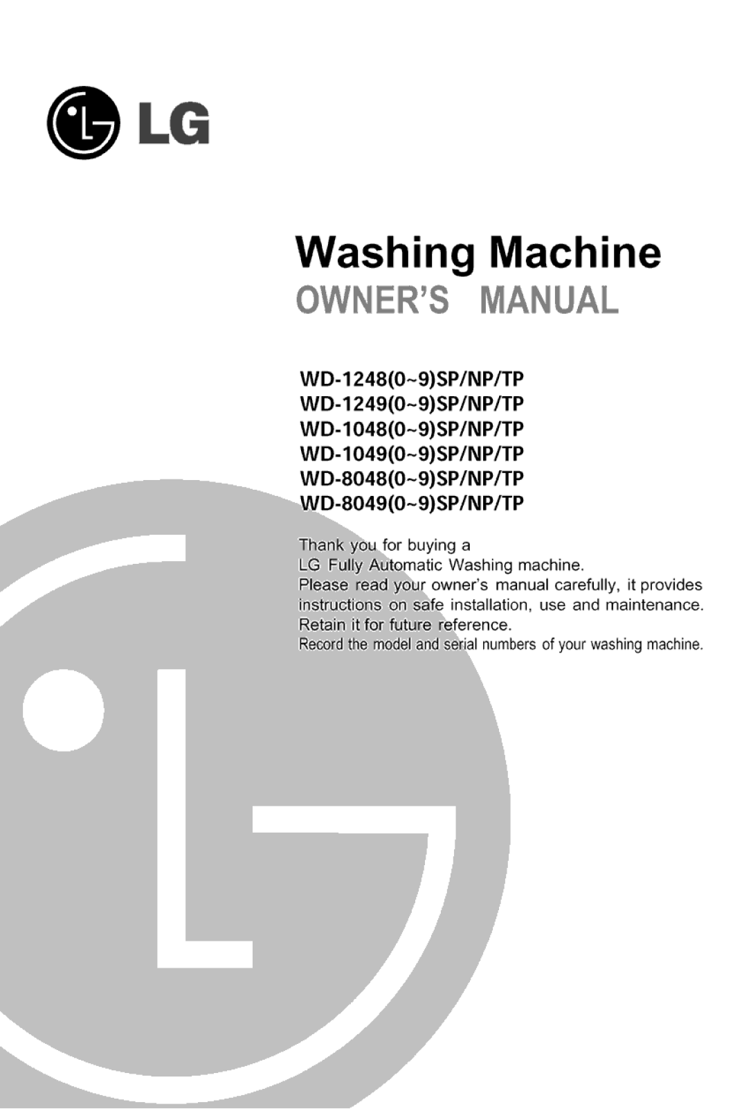 LG WD-10490TP, WD-10480NP, WD-10481TP User Manual