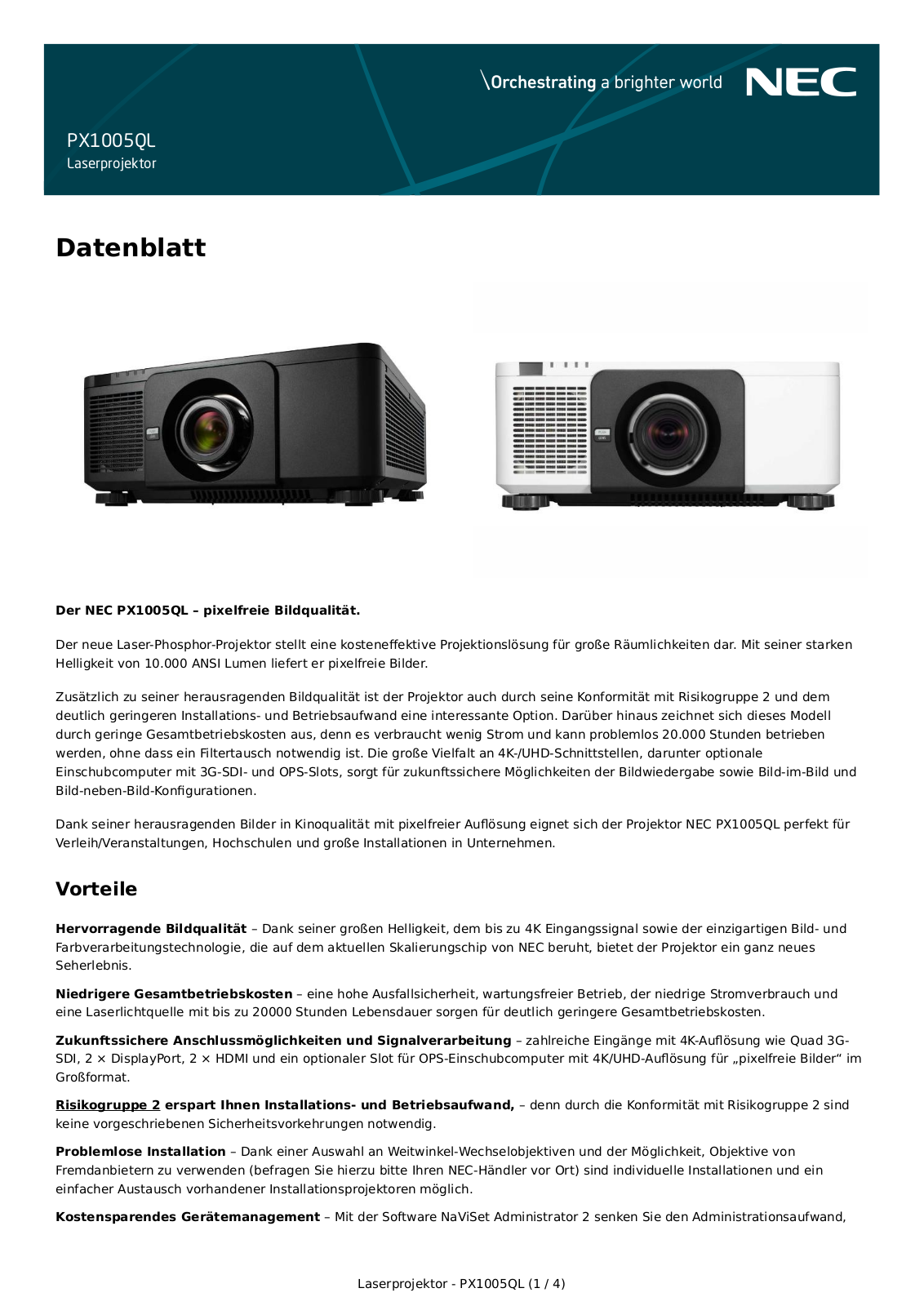 NEC PX1005QL Datenblatt