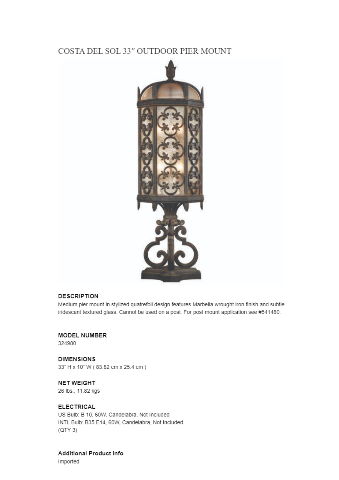Fine Art Handcrafted Lighting XFA1908 Specifications - ManualMachine.com