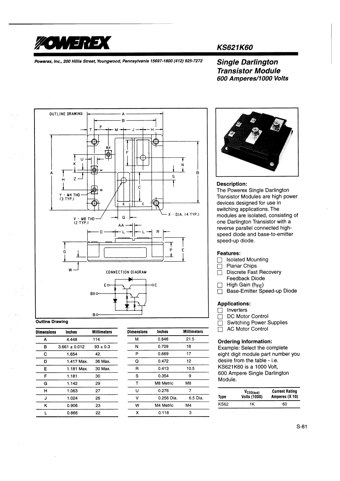 POWEREX KS621K60 Datasheet