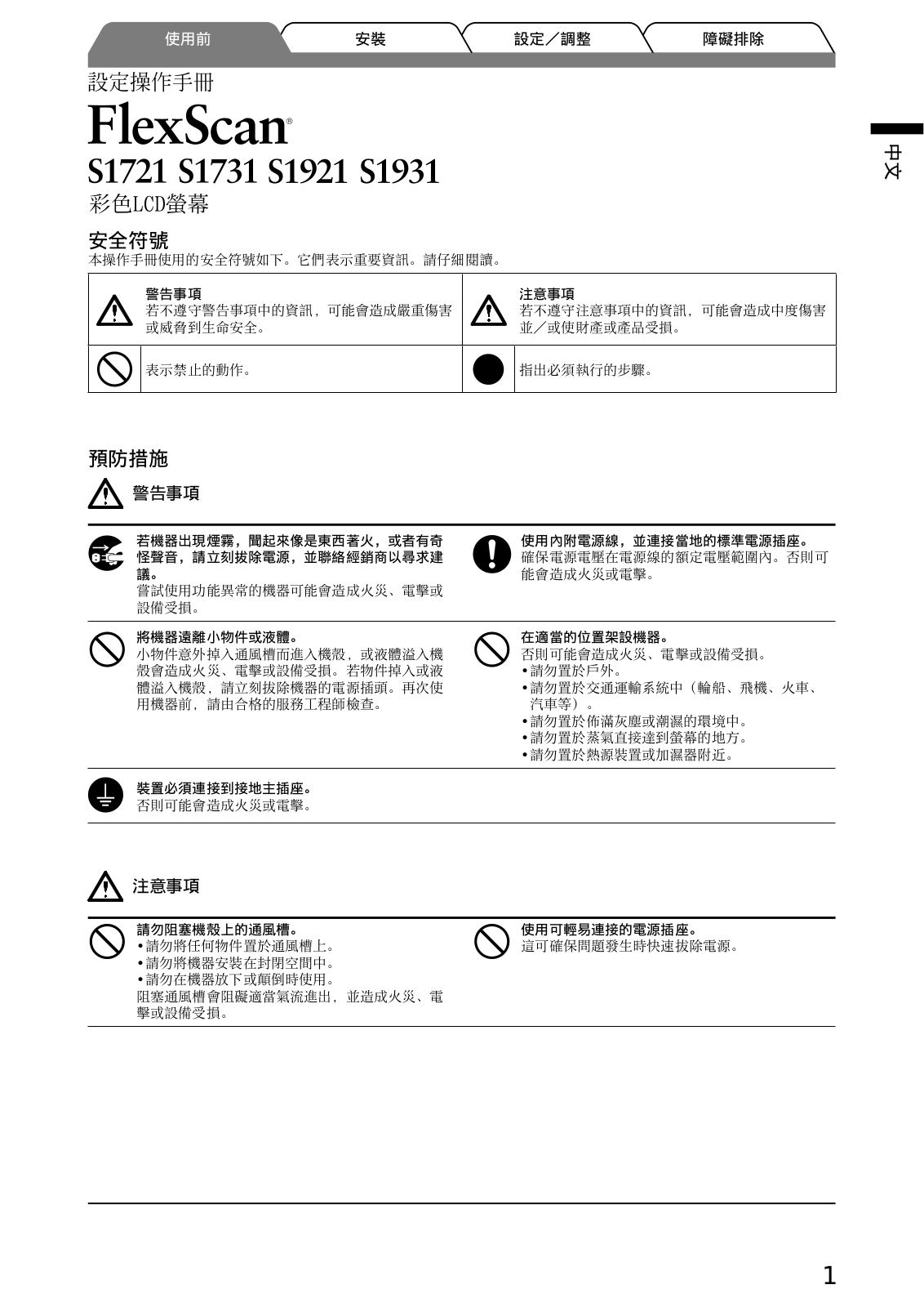 EIZO S1721, S1731, S1921, S1931 User Manual