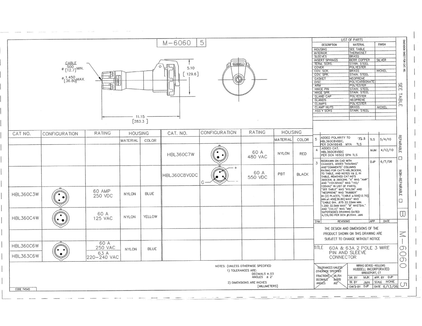 Hubbell HBL360C4W Reference Drawing