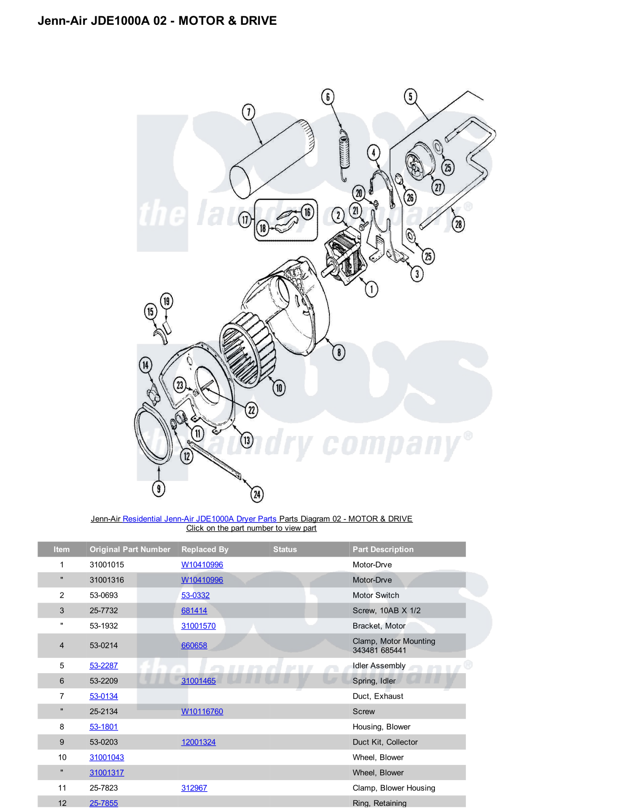 Jenn-Air JDE1000A Parts Diagram