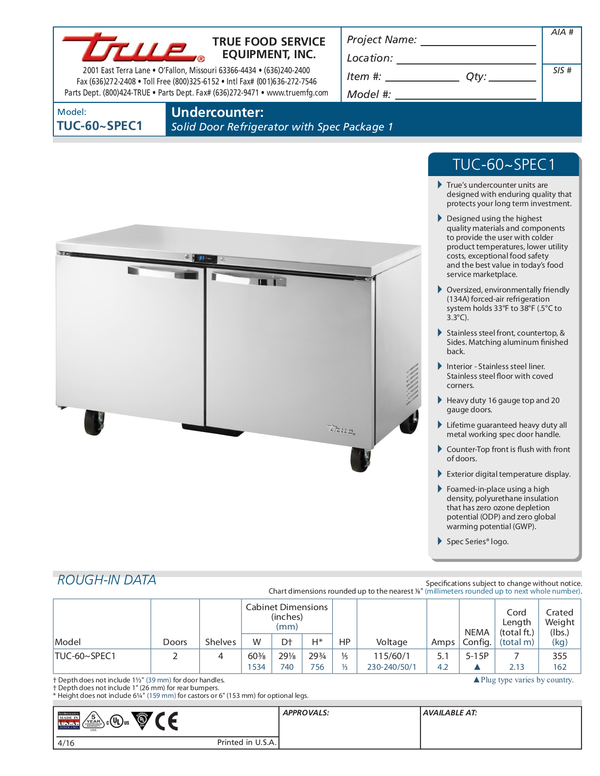 True TUC-60 User Manual