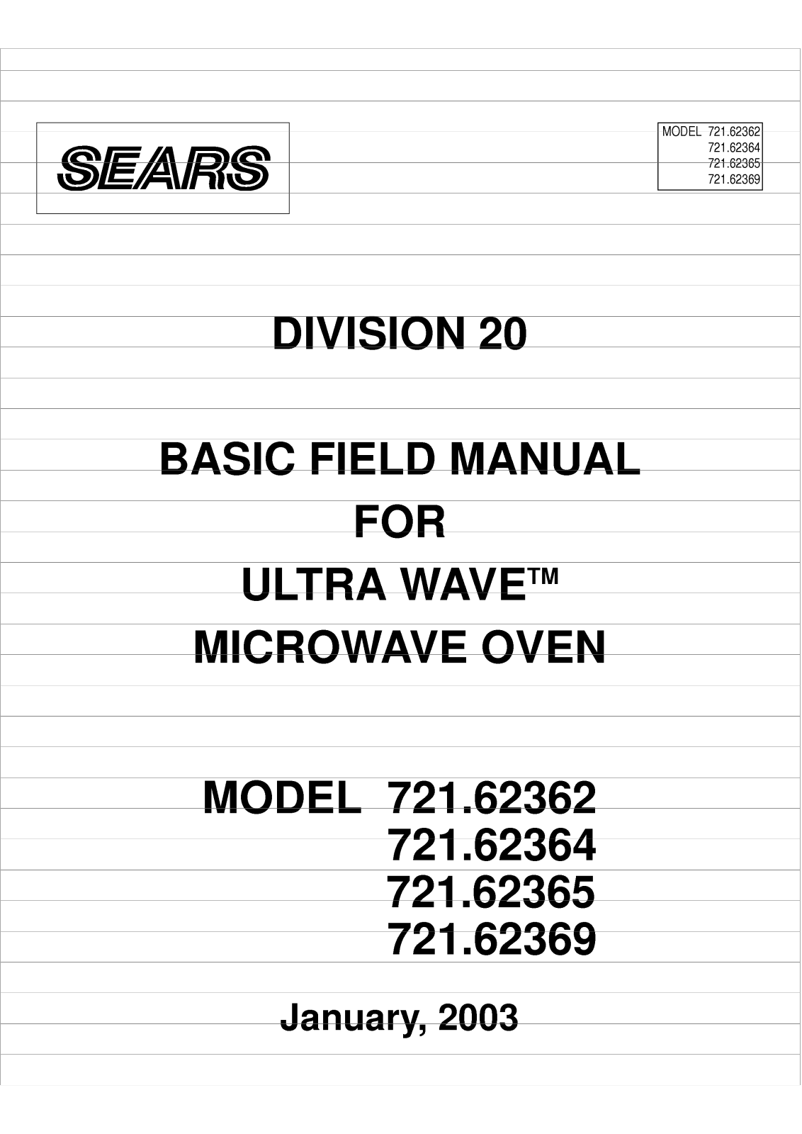 Kenmore 721.62365, 721.62369, 721.62364, 721.62362 Service Manual