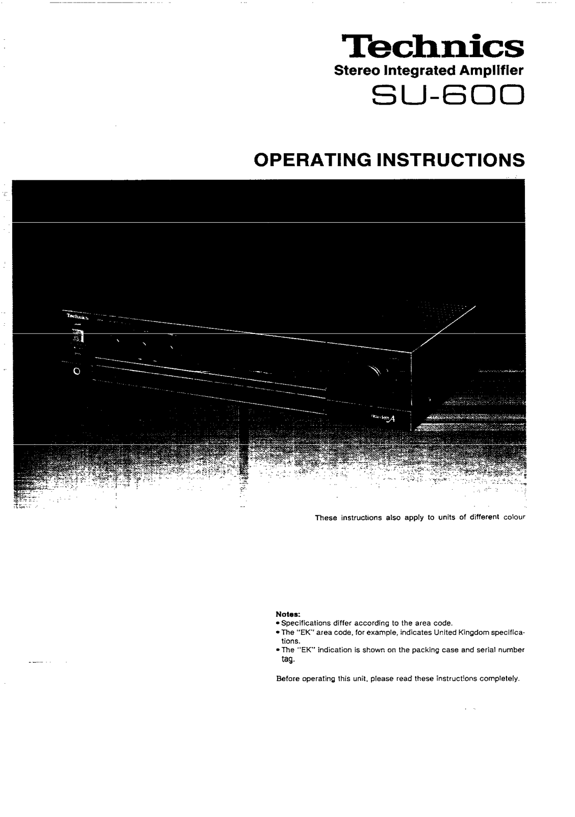 Panasonic SU-600 Operating Instructions