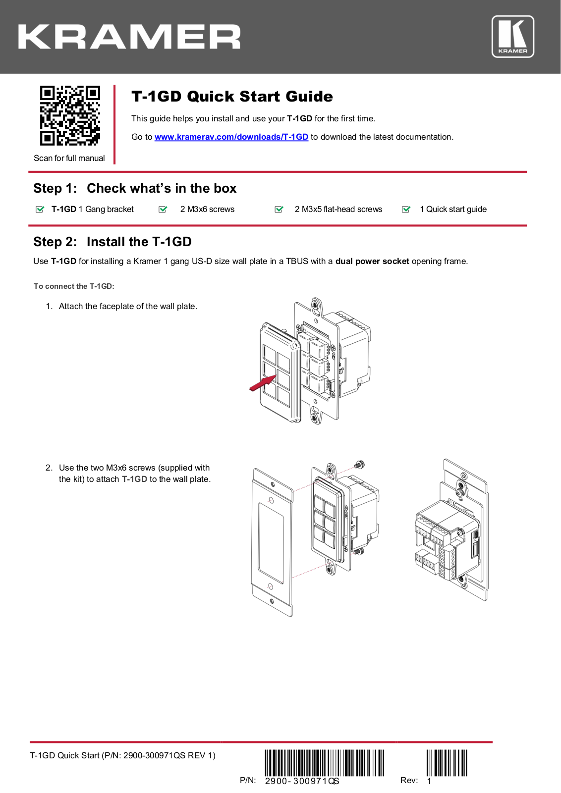 Kramer T-1GD Quick Start Guide - ManualMachine.com