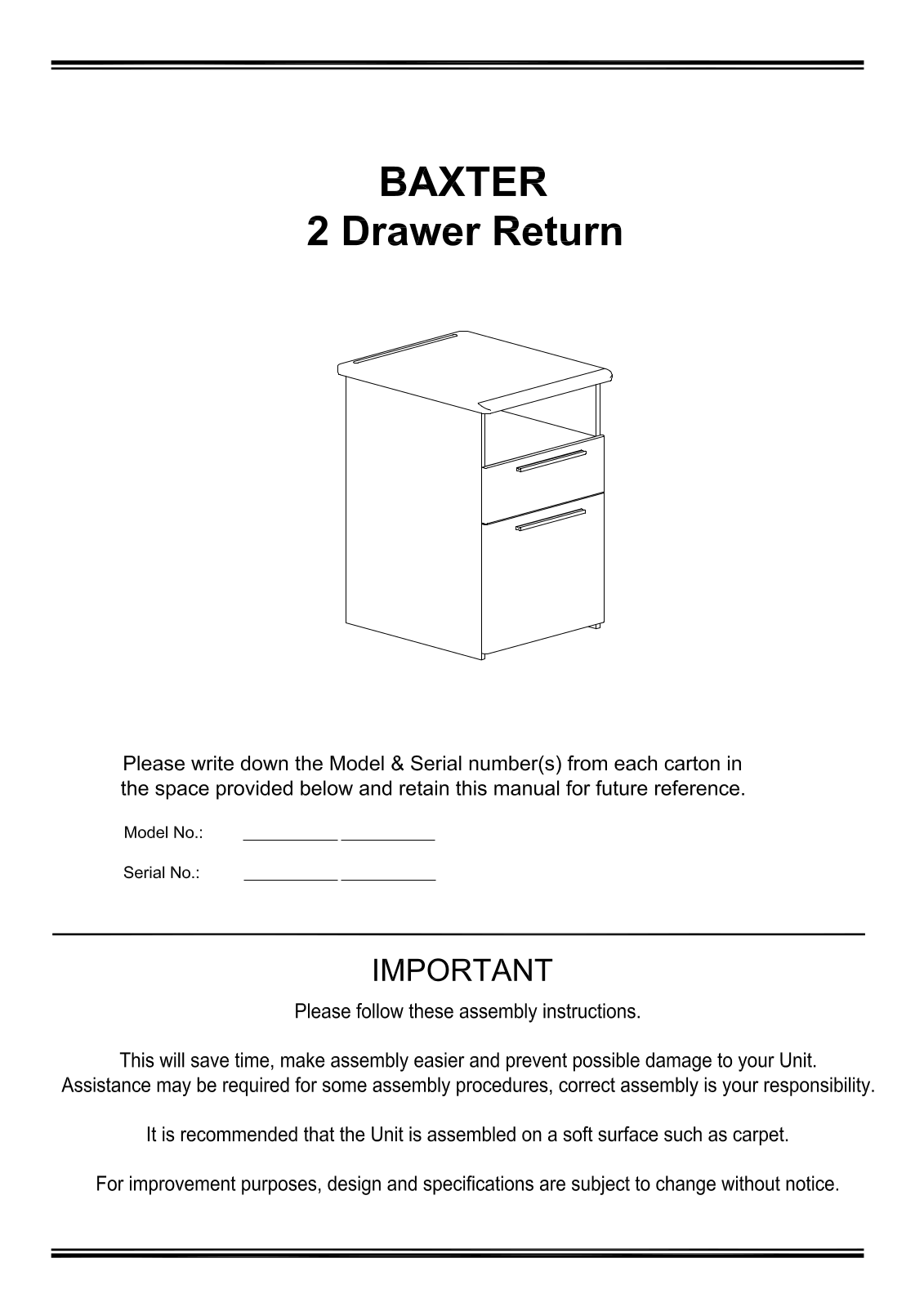 Freedom Baxter Return 2 Drawer Assembly Instruction