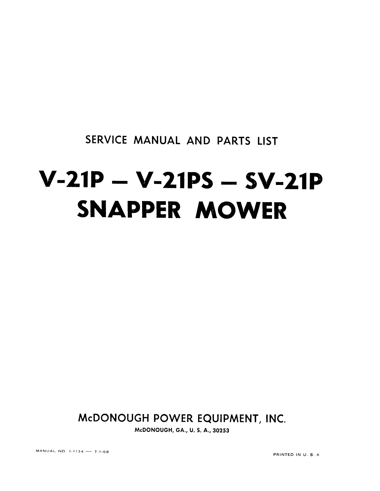 Snapper SV-21P, V-21PS, V-21P User Manual