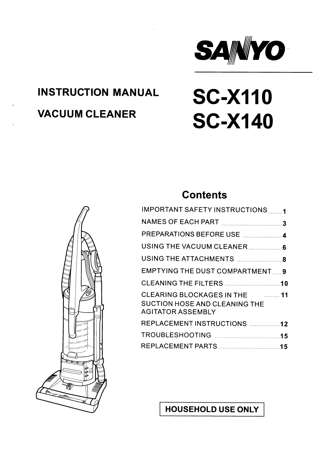 Sanyo SC-X140, SC-X110 Instruction Manual