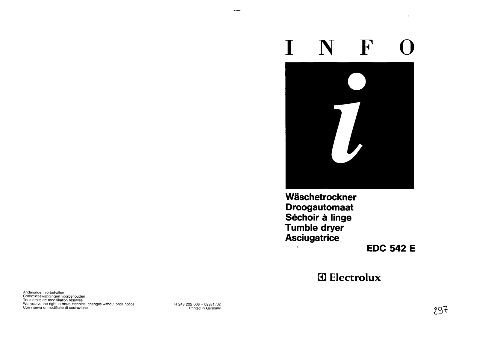 electrolux EDC542E User Manual