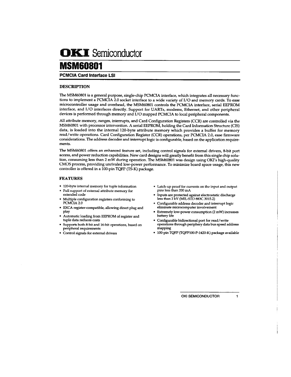 OKI MSM60801 Datasheet