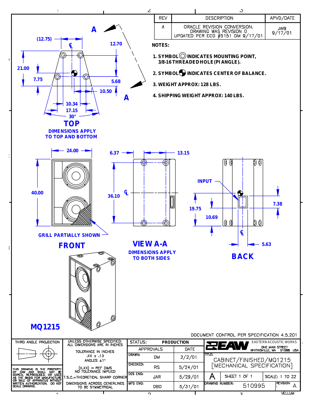 Eaw MQ1215 DIMENSIONS