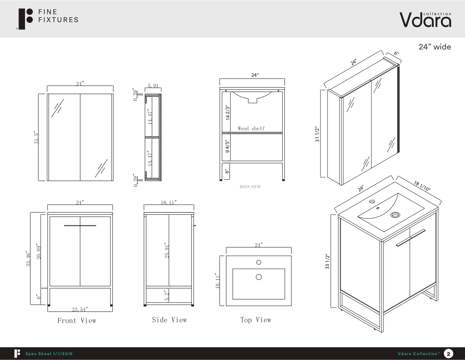 Fine Fixtures VD24DGWHTP, VD24WSWHTP, VD24GTWHTP Specifications