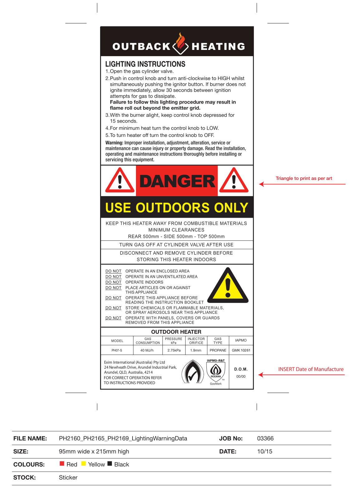 Outback Heating PH07-S Specifications Sheet