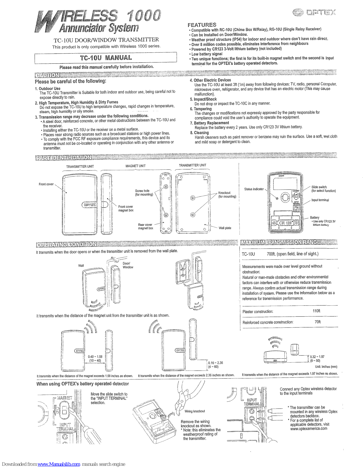 Optex Wireless 1000 Annunciator System TC-10U User Manual